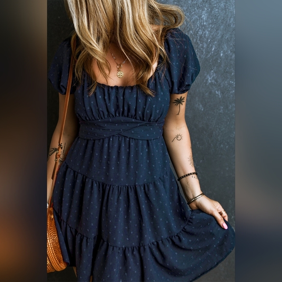 Swiss Dot Short Sleeve Mini Dress - Picture 3 of 6